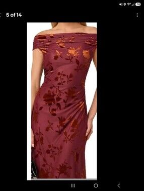 Adrianna Papell Mauve Floral Cowl Neck Maxi Dress with Gold Accents